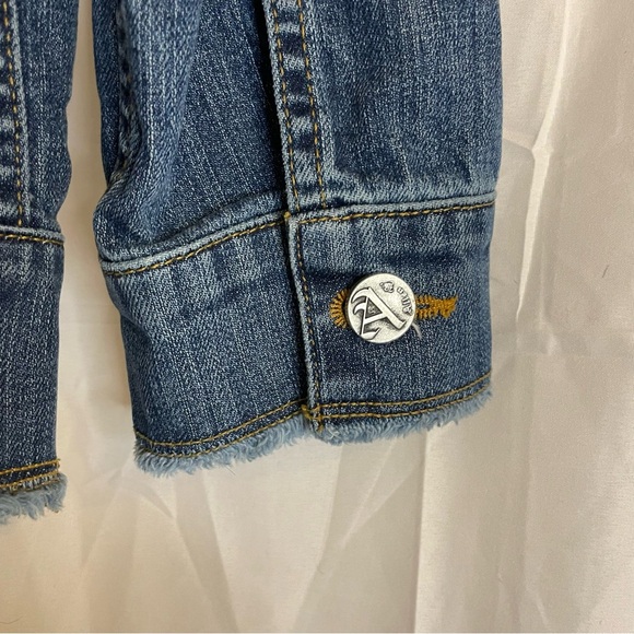 ALLEN B Women’s Jeweled Distressed Jean Jacket Cropped Sleeves Size Small - Picture 14 of 16